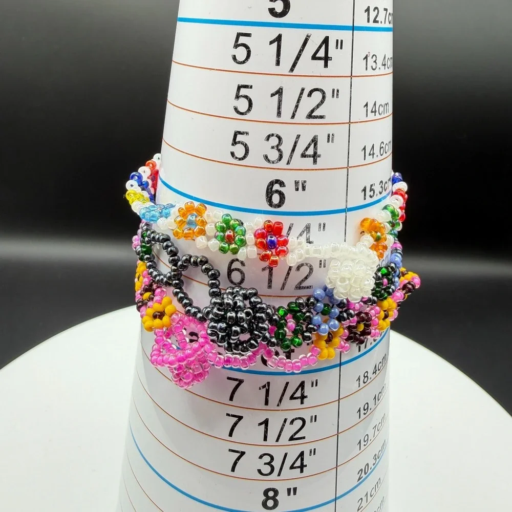 3Pc Colorful Handmade Seed Bead Floral Bracelets Daisy Friendship Jewelry Set